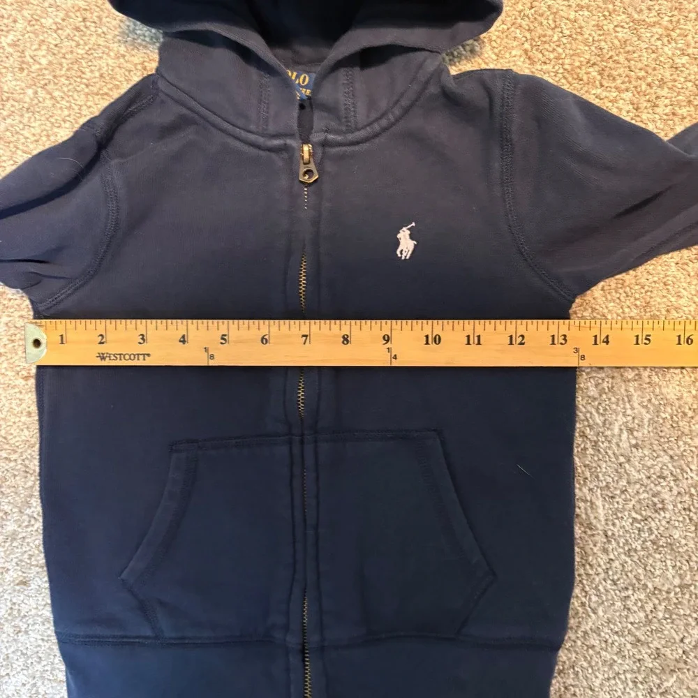 Polo Ralph Lauren Zip Hoodie Kids Size S 7 Fleece Sweatshirt Navy Blue Pony Girl